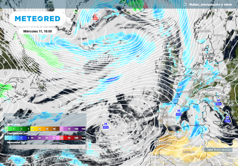 El modelo europeo sobre las lluvias: el frente del mi&eacute;rcoles 11 podr&iacute;a iniciar un cambio en la circulaci&oacute;n atmosf&eacute;rica