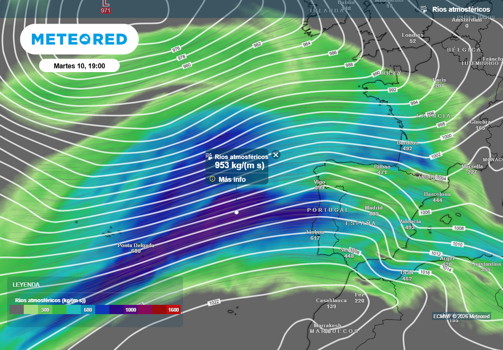 Un nuevo río atmosférico podría alcanzar España este próximo martes, según el modelo europeo.