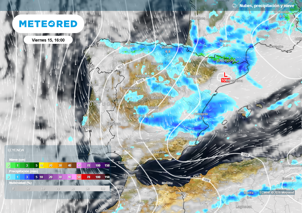 El frente avanzará de norte a sur, dejando a su paso lluvias, tormentas e incluso nieve debido a la entrada de aire ártico marítimo.