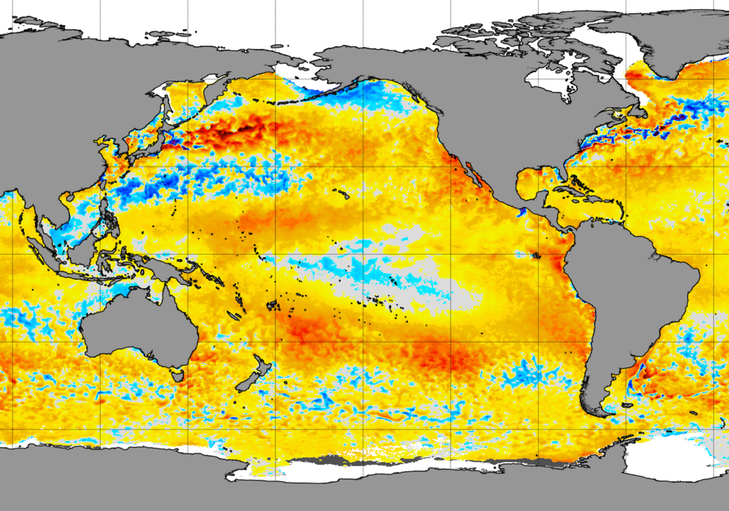 SSTs anomalías El Pacífico se calienta rápidamente, lo que podría traducirse en un evento de El Niño hacia el segundo semestre de 2026. Fuente: NOAA Coral Reef Watch.