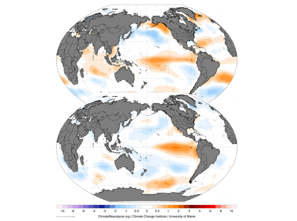 Anomalías SST Anomalías de SST en eventos El Niño del Pacífico central (arriba) y del Pacífico oriental (abajo). Hecho con ClimateReanalyzer con datos de NOAA ERSSTv5.