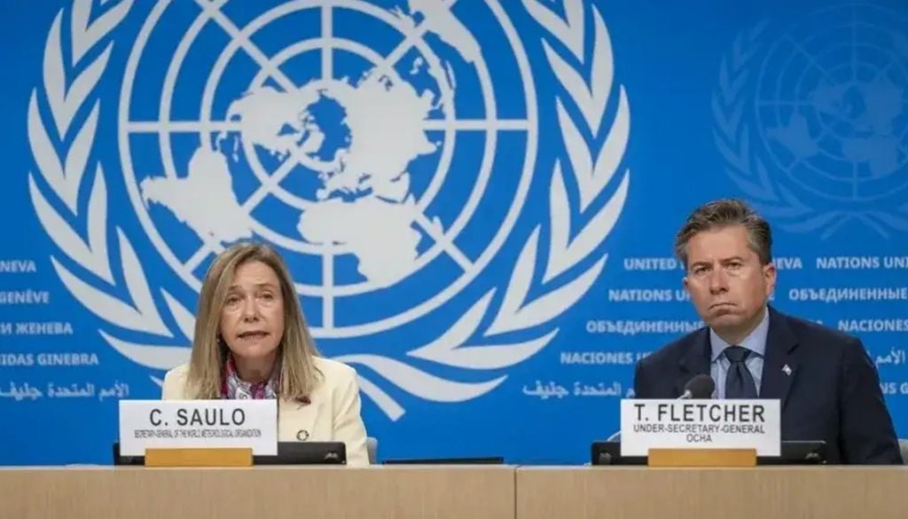 El Niño OMM WMO Celeste Saulo La Secretaria general de la OMM, la argentina Celeste Saulo, y el coordinador humanitario de Naciones Unidas, Tom Fletcher.