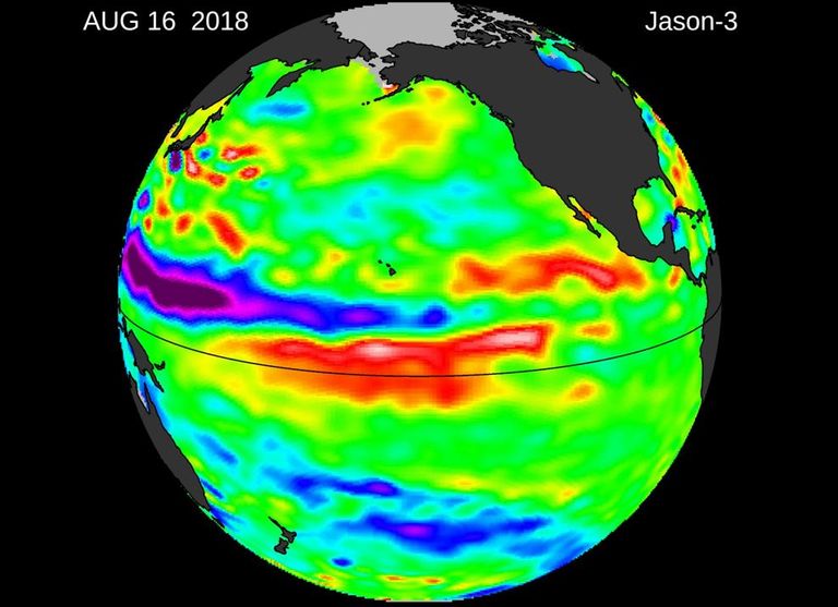 Temperaturas superficiales del mar desde el Satélite de la NASA, JASON. Temperaturas superficiales del mar desde el Satélite de la NASA, JASON.