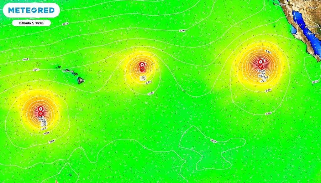 Tres huracanes interactúan en el Pacífico, alterando sus trayectorias y complicando los pronósticos meteorológicos regionales. Tres huracanes interactúan en el Pacífico, alterando sus trayectorias y complicando los pronósticos meteorológicos tropicales.
