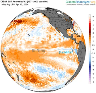 El Niño gradually fades and the "first signs" of La Niña are seen in areas of the eastern tropical Pacific