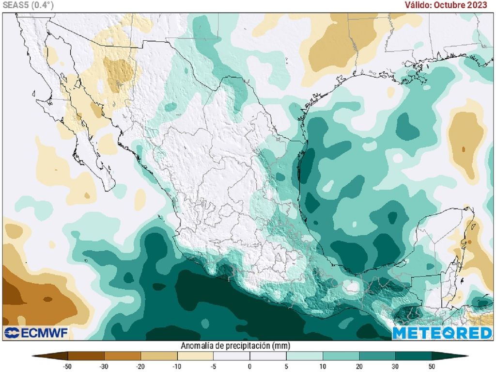 Modelo ECMWF - Anomalía de lluvias en octubre de 2023 Modelo ECMWF - Anomalía de lluvias en octubre de 2023