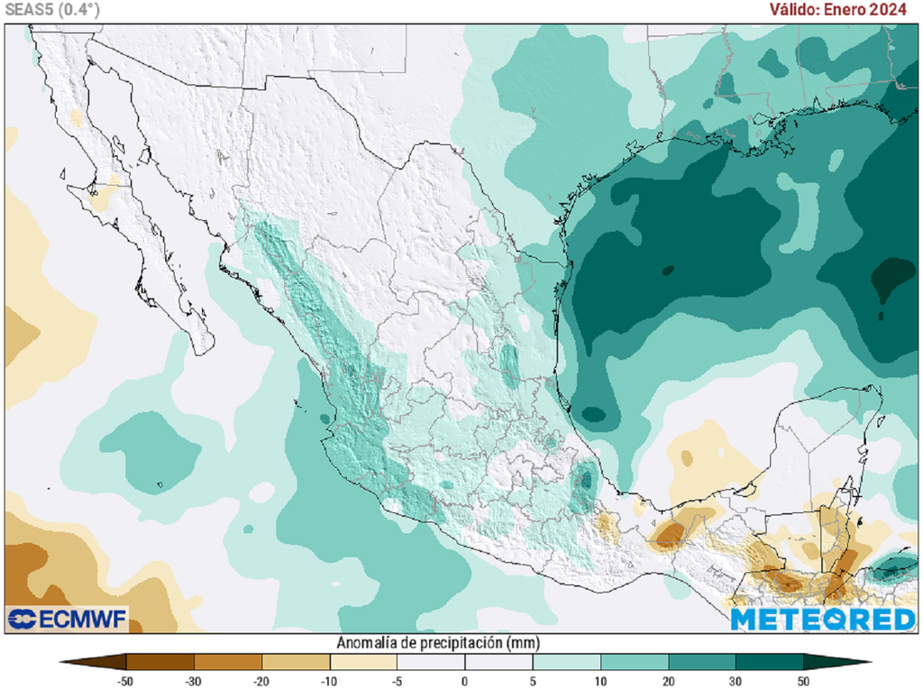 Modelo ECMWF - Anomalía de lluvias en enero 2024 Modelo ECMWF - Anomalía de lluvias en enero 2024