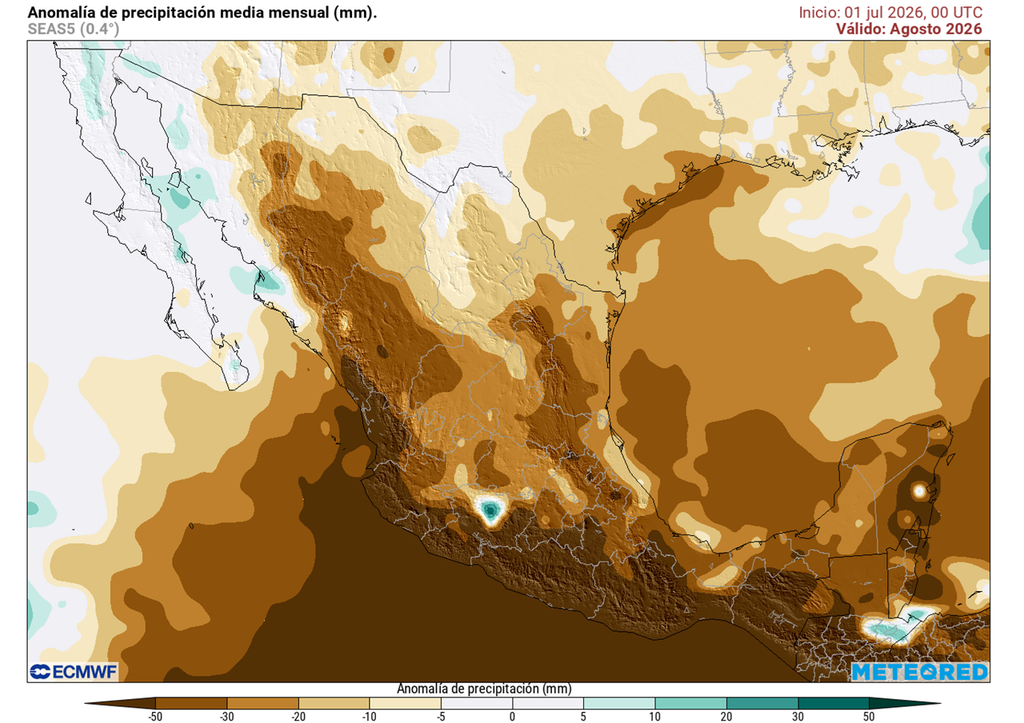Anomalía de precipitaciones en agosto. Modelo ECMWF Gran parte del país experimentaría un déficit de lluvias en agosto, al haber menor frecuencia y cantidad; aún así, no se descartan eventos localmente intensos y/o ciclones.