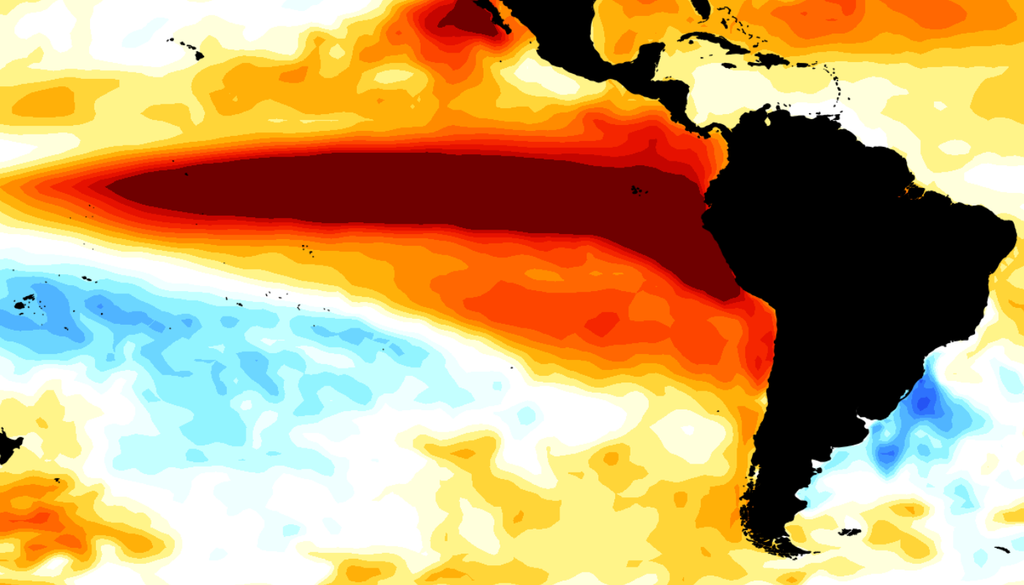 El Niño seguirá intensificándose en el Pacífico ecuatorial durante noviembre de 2026, con anomalías de temperatura superficial del mar superiores a 3 °C. Créditos: CIIFEN, con datos del ensamble NMME. El Niño seguirá intensificándose en el Pacífico ecuatorial durante noviembre de 2026, con anomalías de temperatura superficial del mar superiores a 3 °C. Créditos: CIIFEN, con datos del ensamble NMME.