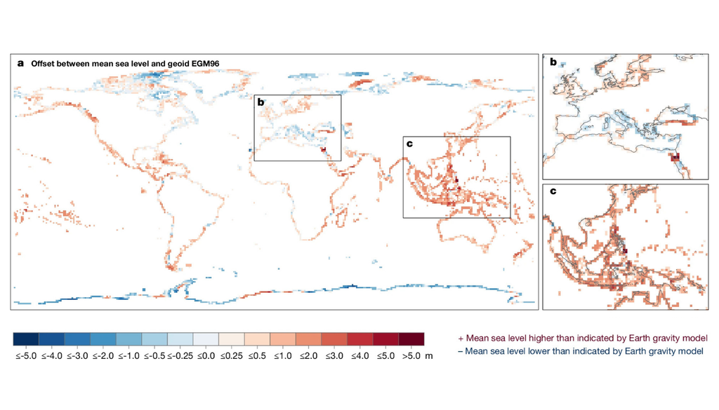 Diferencia entre el nivel del mar real y el estimado por un modelo geoide. Adaptado de Seeger y Minderhoud (2026).