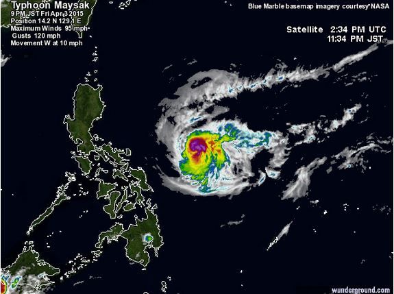 El Ojo Del Tifón Maysak Desde La Iss Imagen del tifón Maysak al este de Filipinas en una imagen infrarroja realzada. Fuente Wunderground
