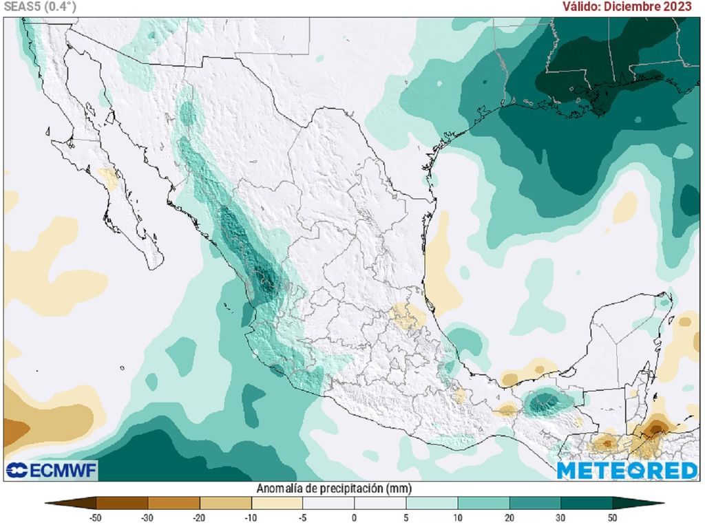 Modelo ECMWF - Anomalía de precipitaciones en diciembre Modelo ECMWF - Anomalía de precipitaciones en diciembre