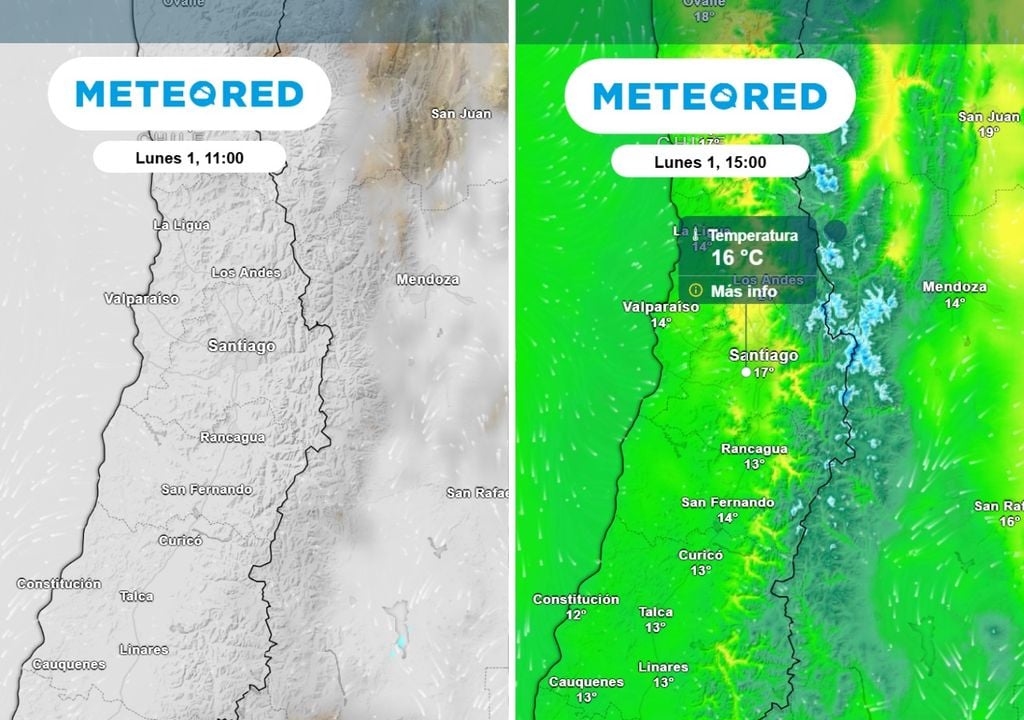 Este lunes ingresan nublados a Santiago y las máximas se mantendrán alrededor de los 16 °C.
