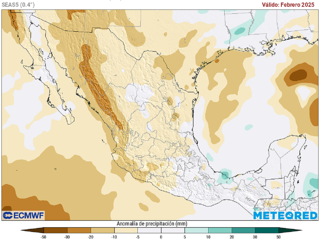 Anomalía de precipitaciones en milímetros