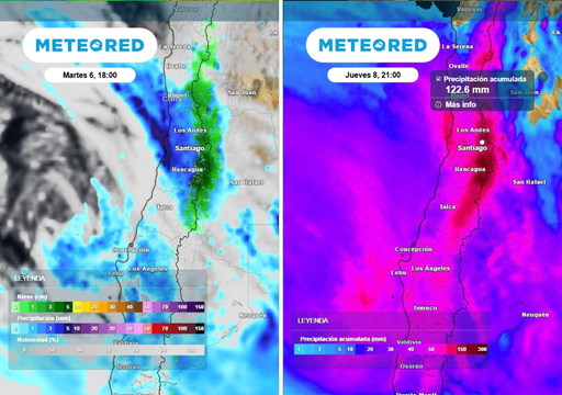 &ldquo;El peak de las lluvias ser&aacute; este martes&rdquo;: r&iacute;o atmosf&eacute;rico dejar&aacute; hasta 100 mm entre Coquimbo y Biob&iacute;o