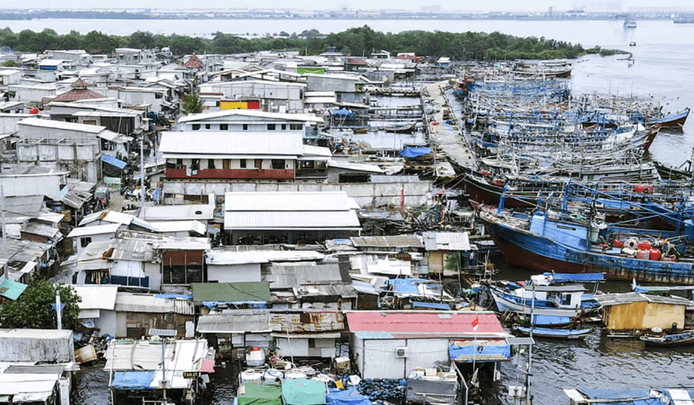 Imagen de una ciudad costera de Asia que se hunde. Fuente: BBC