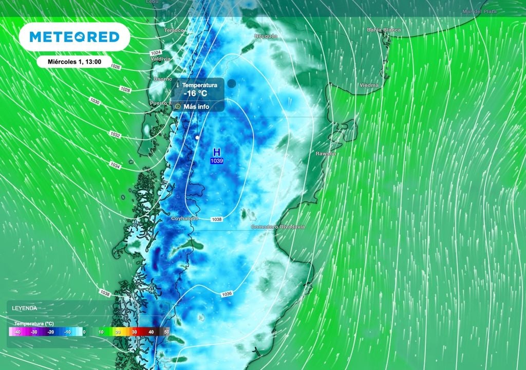 El mapa de temperaturas sigue siendo la imágen de portada de nuestras notas esta semana. Algunos sectores del oeste de Chubut podrán ver cómo sus termómetros bajan hasta el entorno de los 15 grados bajo cero.