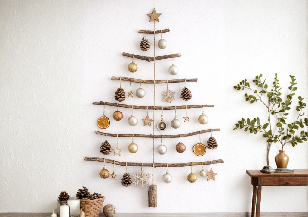 Un Arbolito de Pascua hecho con ramas recolectadas y adornos naturales: una alternativa chilena, sostenible y llena de encanto para esta Navidad.