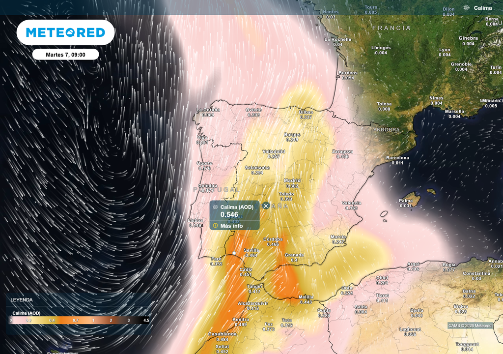 La lengua de polvo en suspensión cruzará España de sur a norte.