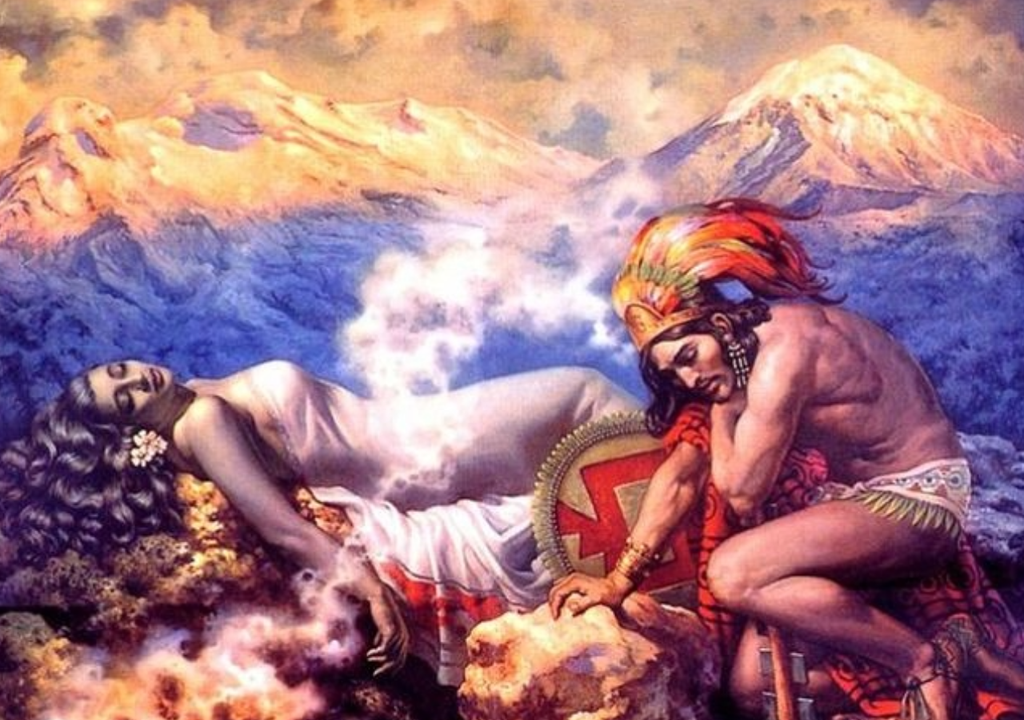 Pintura "La leyenda de los volcanes" por el artista y pintor mexicano Jesús Helguera (1910-1970).