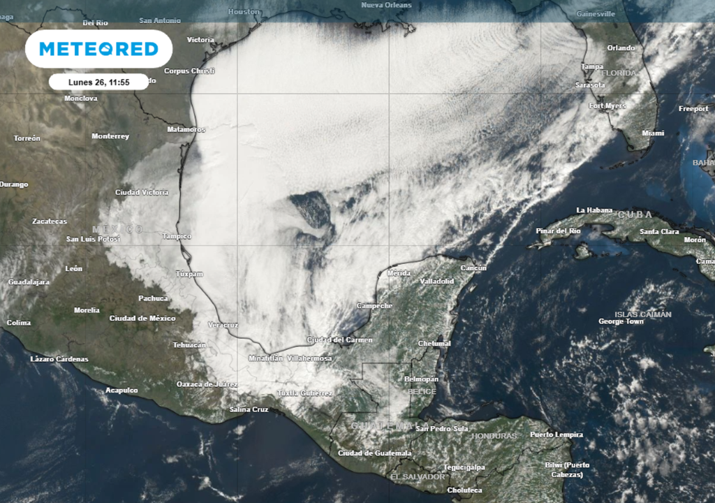 Aire frío Masa de aire polar ártica cubre el Golfo de México.