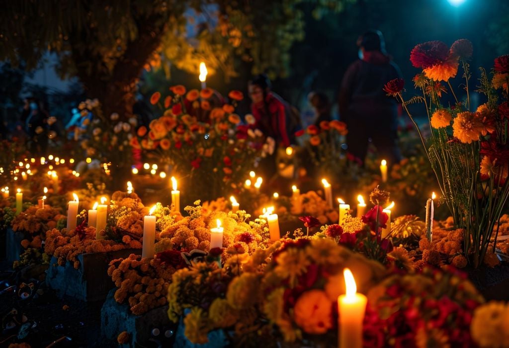 Las festividades originarias del Día de Muertos incluyen prácticas como el adorno de las tumbas o hacer altares sobre las lápidas, lo que tienen un gran significado para las familias. Las festividades originarias del Día de Muertos incluyen prácticas como el adorno de las tumbas o hacer altares sobre las lápidas, lo que tienen un gran significado para las familias.