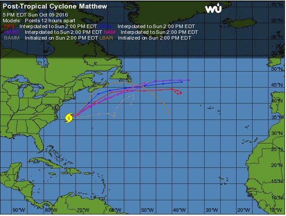 Los restos de Matthew se desplazarán hacia el Atlántico Norte sin afectar tierra firme Los restos de Matthew se desplazarán hacia el Atlántico Norte sin afectar tierra firme. Fuente: Wunderground