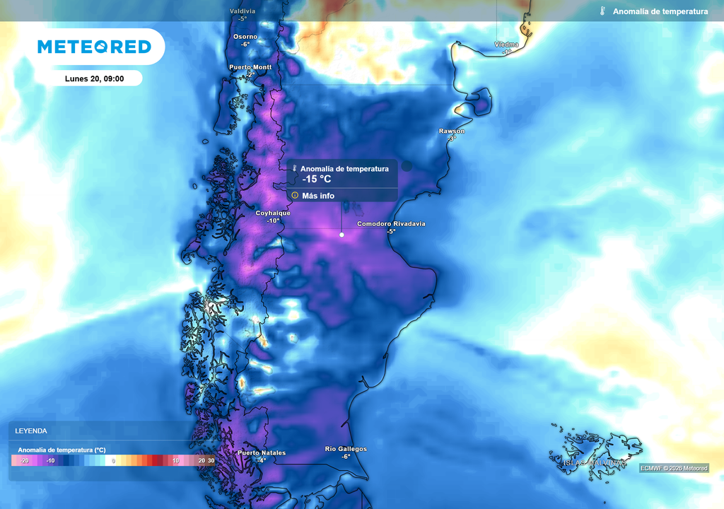 Anomalía de temperatura__Lunes 20 09 Anomalías de temperatura según el modelo ECMWF para el lunes 20 de Julio a las 9 h.