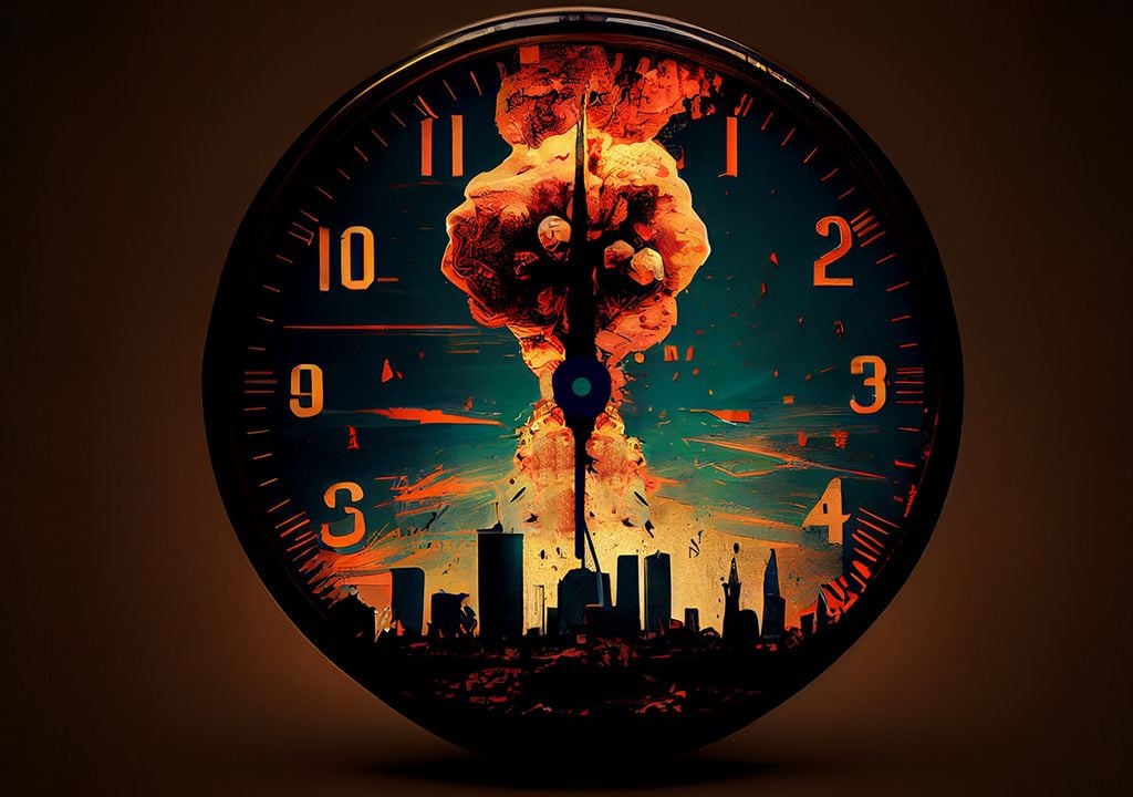 Reloj Apocalipsis, Juicio Final, Fin del Mundo, Doomsday Clock, guerra, armas nucleares, Rusia, Ucrania, cambio climático
