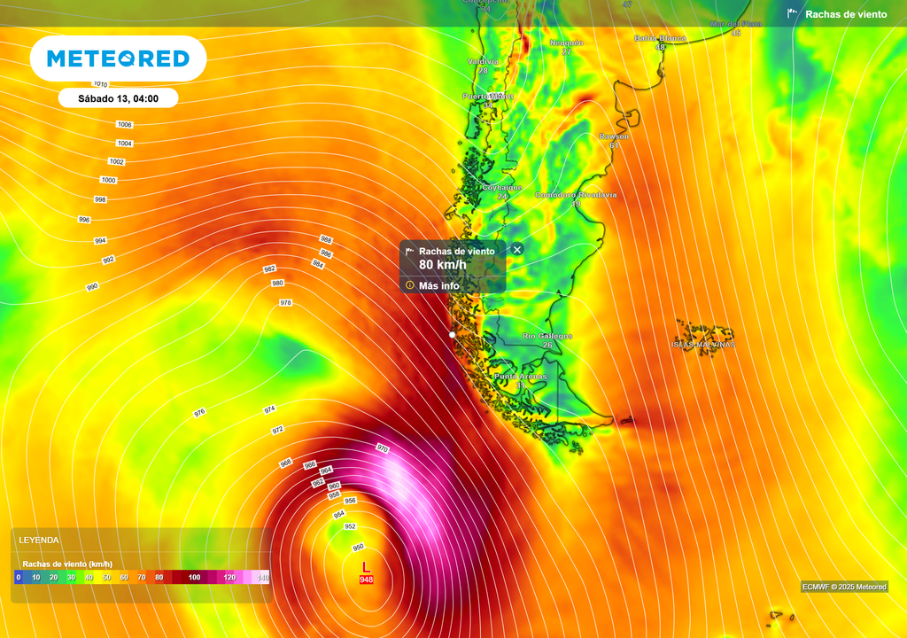 mapa de ráfagas de viento.