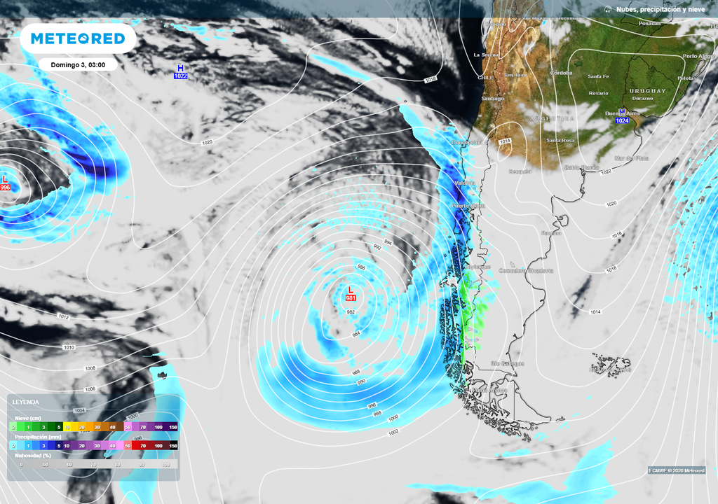 El gran sistema llegará con vientos de hasta 70 km/h en sectores costeros. El domingo amanecerá con lluvias entre el Biobío y Magallanes.