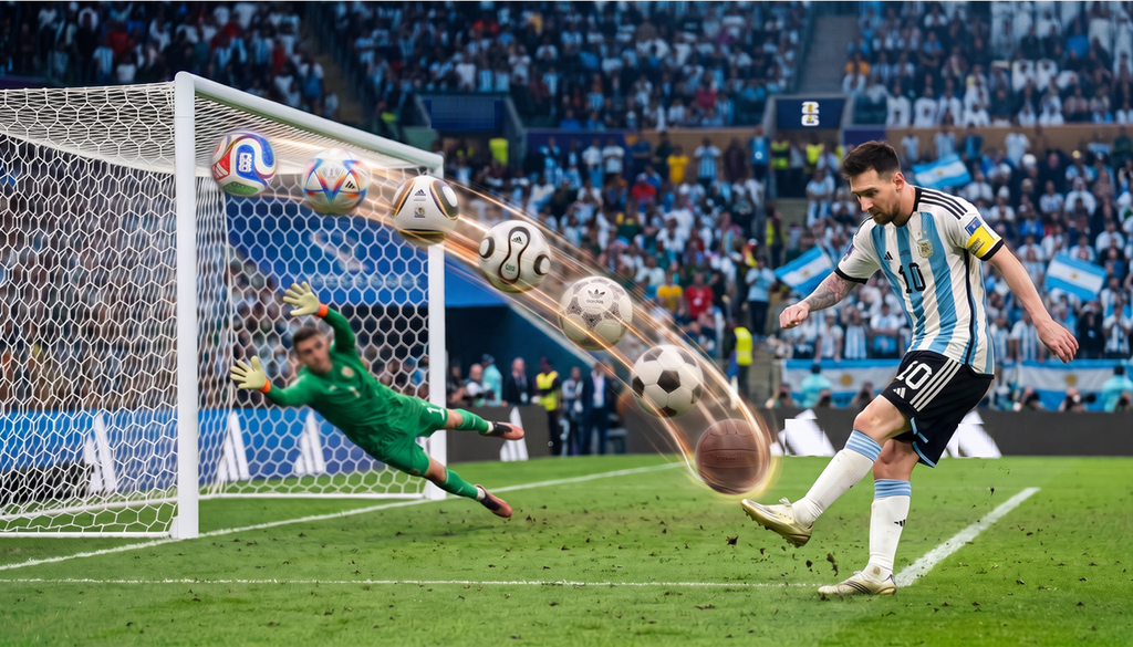 El secreto de la pelota de fútbol: la evolución histórica que esconde la estrella del Mundial El secreto de la pelota de fútbol: la evolución histórica que esconde la estrella del Mundial. Imagen creada con IA.