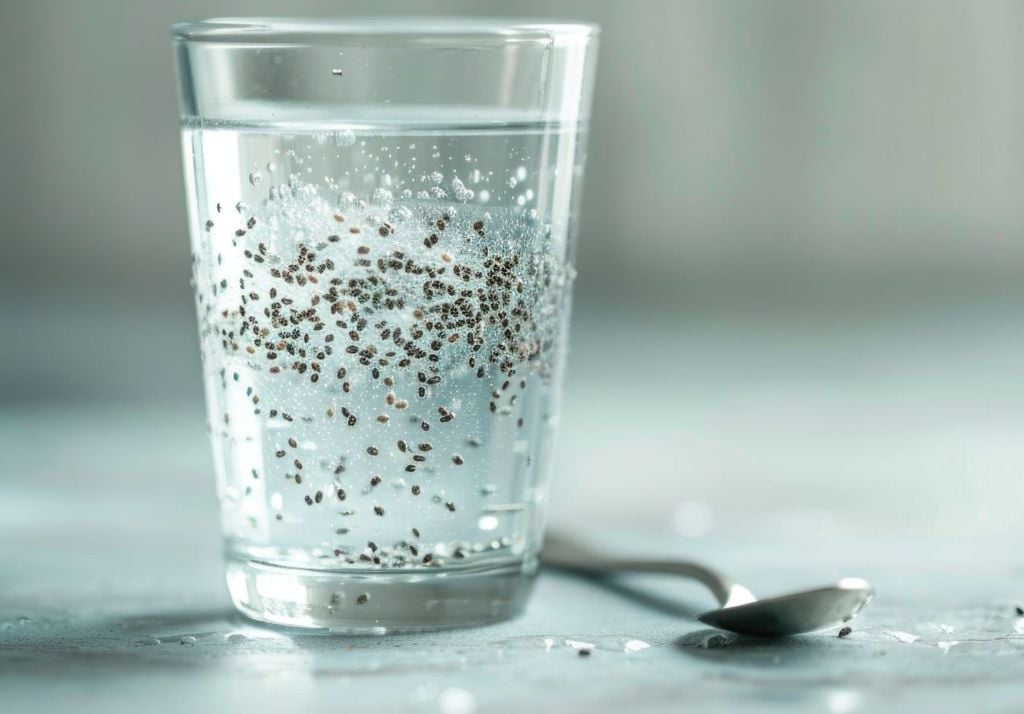 Los beneficios potenciales de las semillas de chía en el agua pueden ayudar con la saciedad. Los beneficios potenciales de las semillas de chía en el agua pueden ayudar con la saciedad.