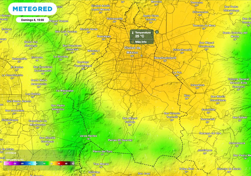 La temperatura en las alcaldías del norte y centro rondará entre los 25 a 27 °C, generando un ambiente caluroso y seco. La temperatura en las alcaldías del norte y centro rondará entre los 25 a 27 °C, generando un ambiente caluroso y seco.