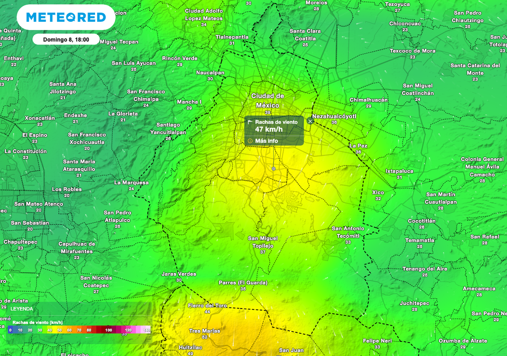 Las rachas de viento serán por la tarde con valores que podrían alcanzar los 50 km/h al centro de la ciudad, especialmente al atardecer. Las rachas de viento más fuertes, serán por la tarde con valores que podrían alcanzar los 50 km/h al centro de la ciudad, especialmente al atardecer.