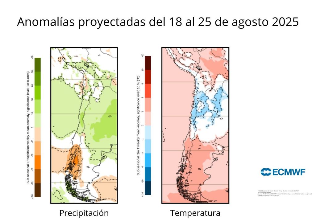 Pronóstico ECMWF para la segunda quincena de agosto 2025 en Chile, Meteored