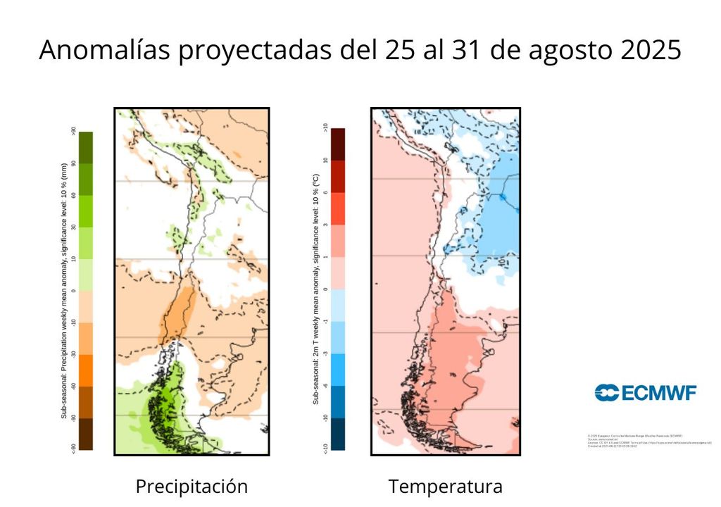 Pronóstico del ECMWF para la segunda quincena de agosto 2025 en Chile, Meteored