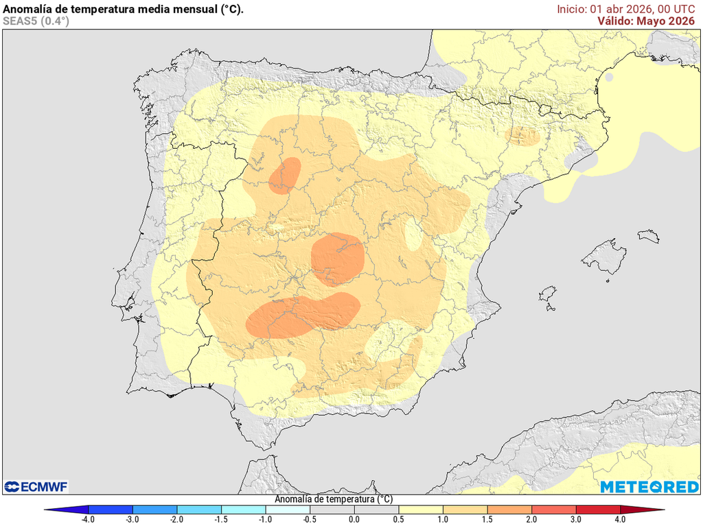 El modelo europeo apuesta por temperaturas que estarán por encima de la media en mayo, especialmente en el interior peninsular.