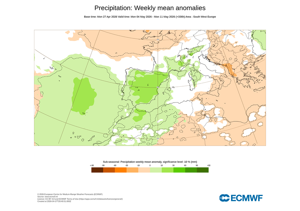 La primera parte de mayo podría ser bastante inestable, con chubascos y tormentas en casi toda España, según el modelo europeo.