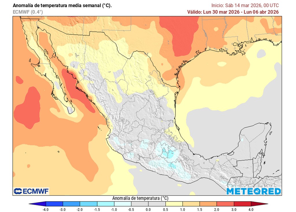 El norte del territorio mexicano podría persistir más caluroso de lo habitual, siendo más frescos o menos caluroso el centro, oriente y sureste.