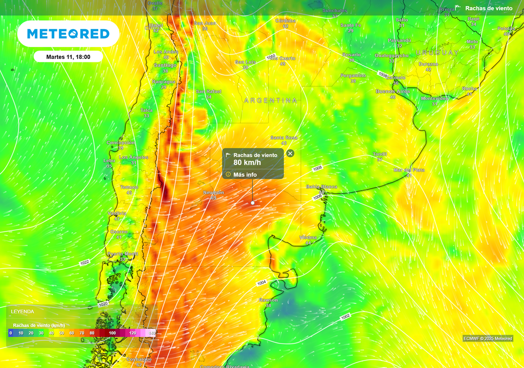Meteored_Rachas de viento Martes 11 de noviembre a las 18 h