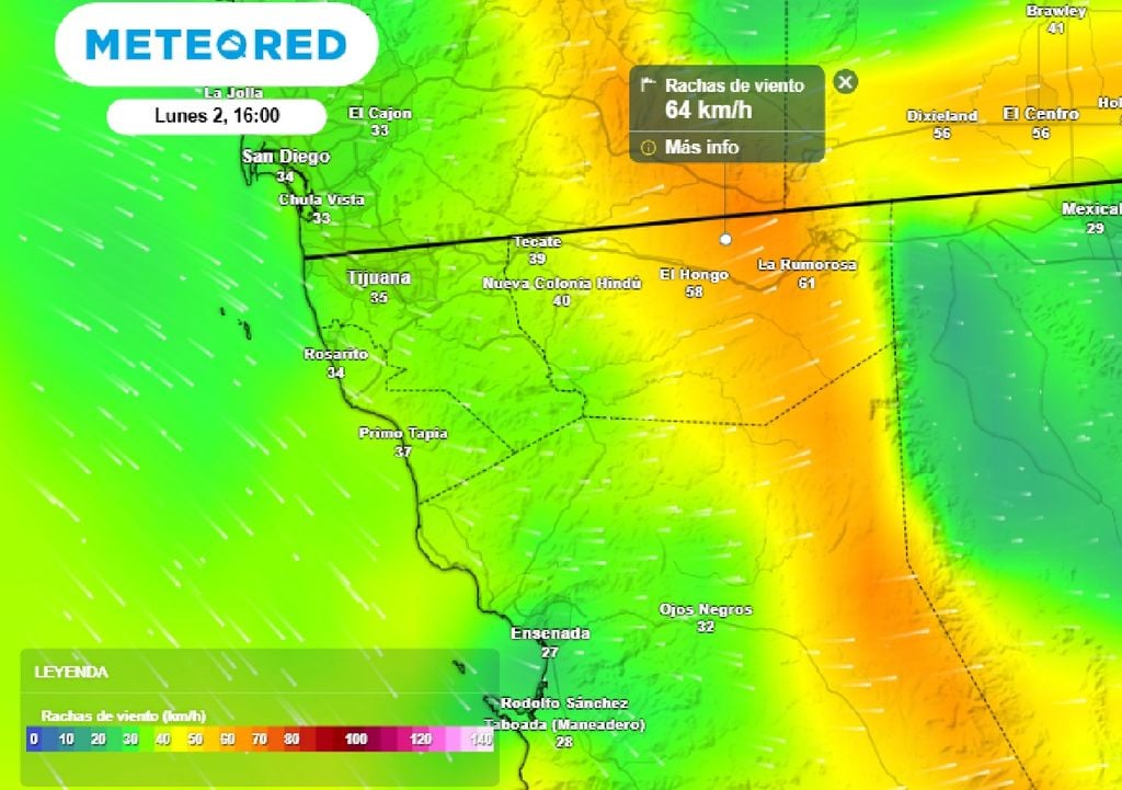 Después del mediodía se esperan vientos con rachas superiores a 60 km/h .