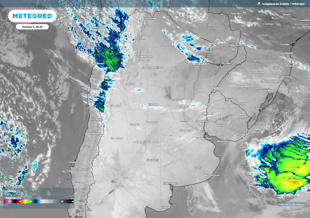Buenos Aires AMBA frío tiempo pronóstico Cielo mayormente despejado en toda la región central de Argentina bajo condiciones muy estables.