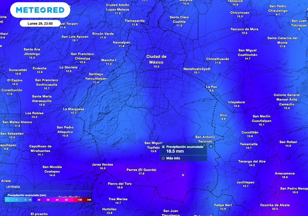 Lluvia acumulada el lunes CMDX