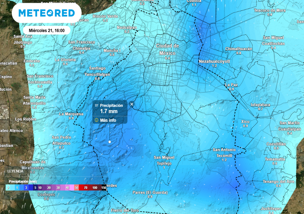 El miércoles la lluvia serán intermitente en algunas alcaldías, sobre todo hacia la zona montañosa del sur y poniente.