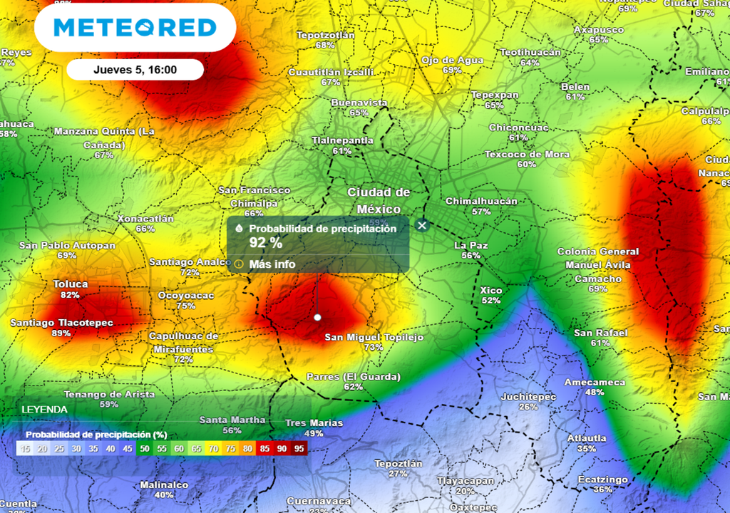 El día jueves será el día de la semana con mayor probabilidad de registrar lluvia y tormentas eléctricas en la capital.