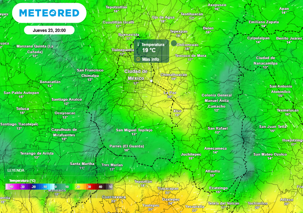 temperatura Noches cálidas con valores de temperatura que rondará los 20 °C de las alcaldías del centro y oriente.