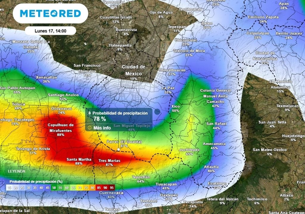En el inicio de la semana la precipitación se concentrará en la zona montañosa del sur de la capital. No se descarta la posibilidad de tormentas.
