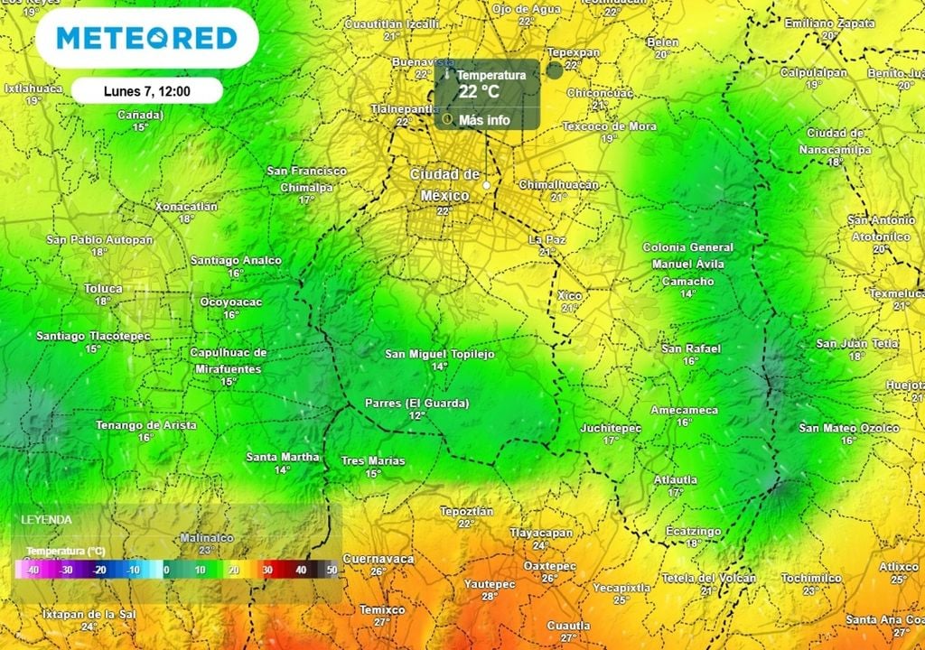 El lunes el cielo dominará el ambiente nublado, por lo que se prevé que las temperaturas máximas oscilen entre los 22 y 24 °C.