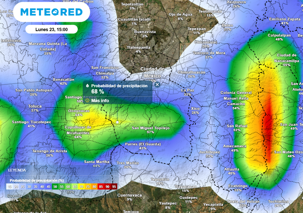 En la tarde del lunes habrá probabilidad de lluvia mayor al 60 % en las alcaldías del sur y poniente.